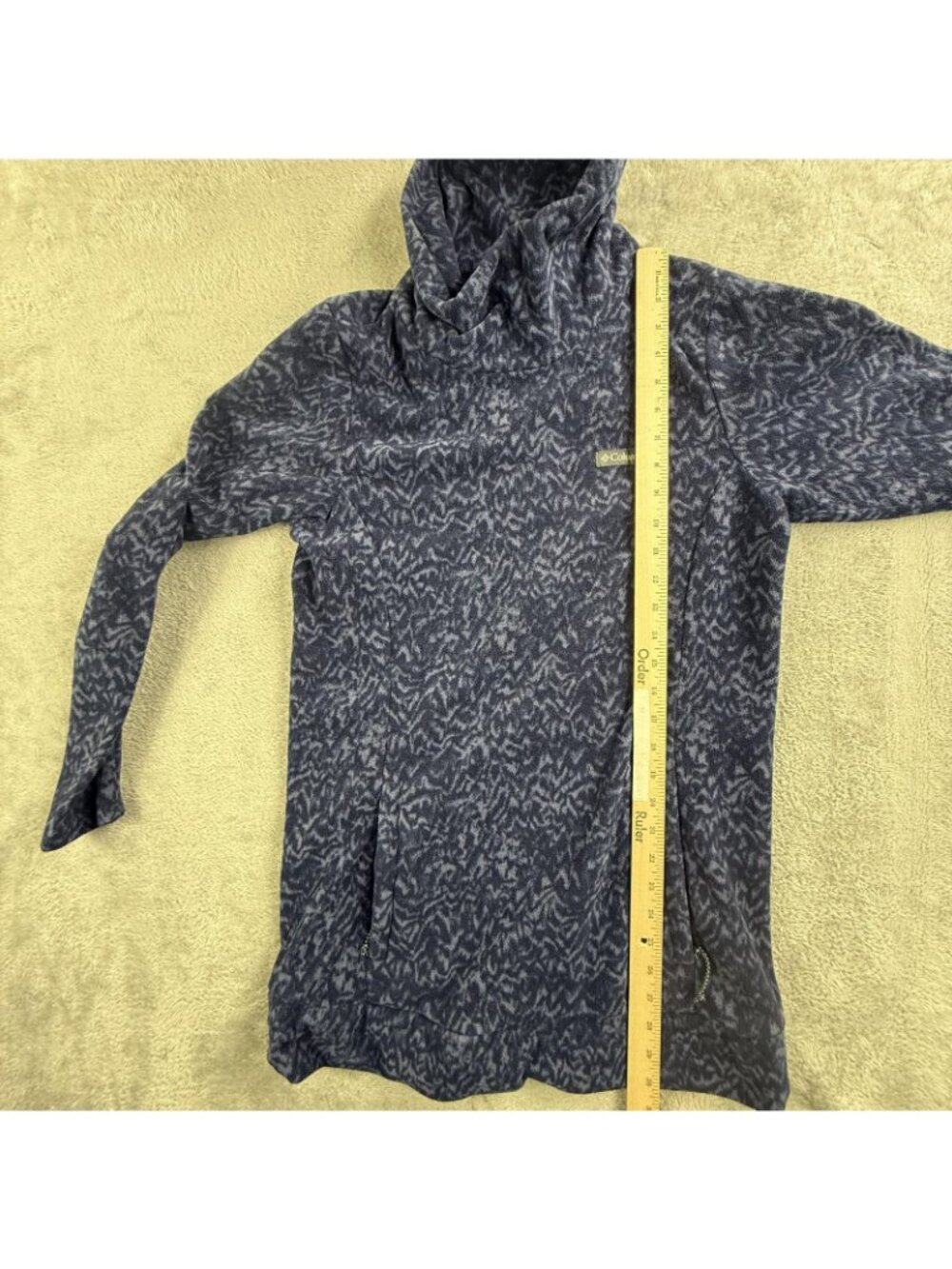 Columbia Coat Mens Medium Blue Fleece Long Pullover Funnel Neck Geometric AL2727 - Picture 11 of 16